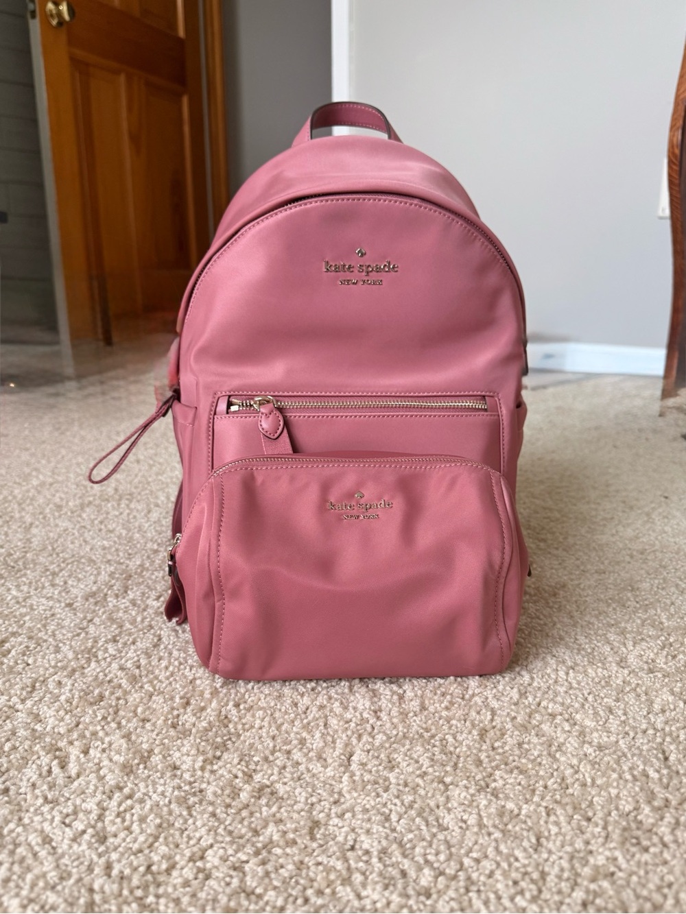 Kate Spade rose pink nylon mini backpack and matching pouch